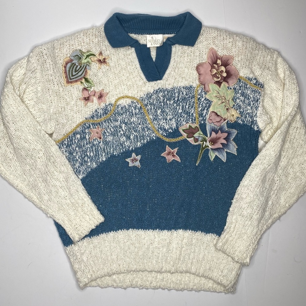 Vintage Needles and Yarn Embroidered  Sweater